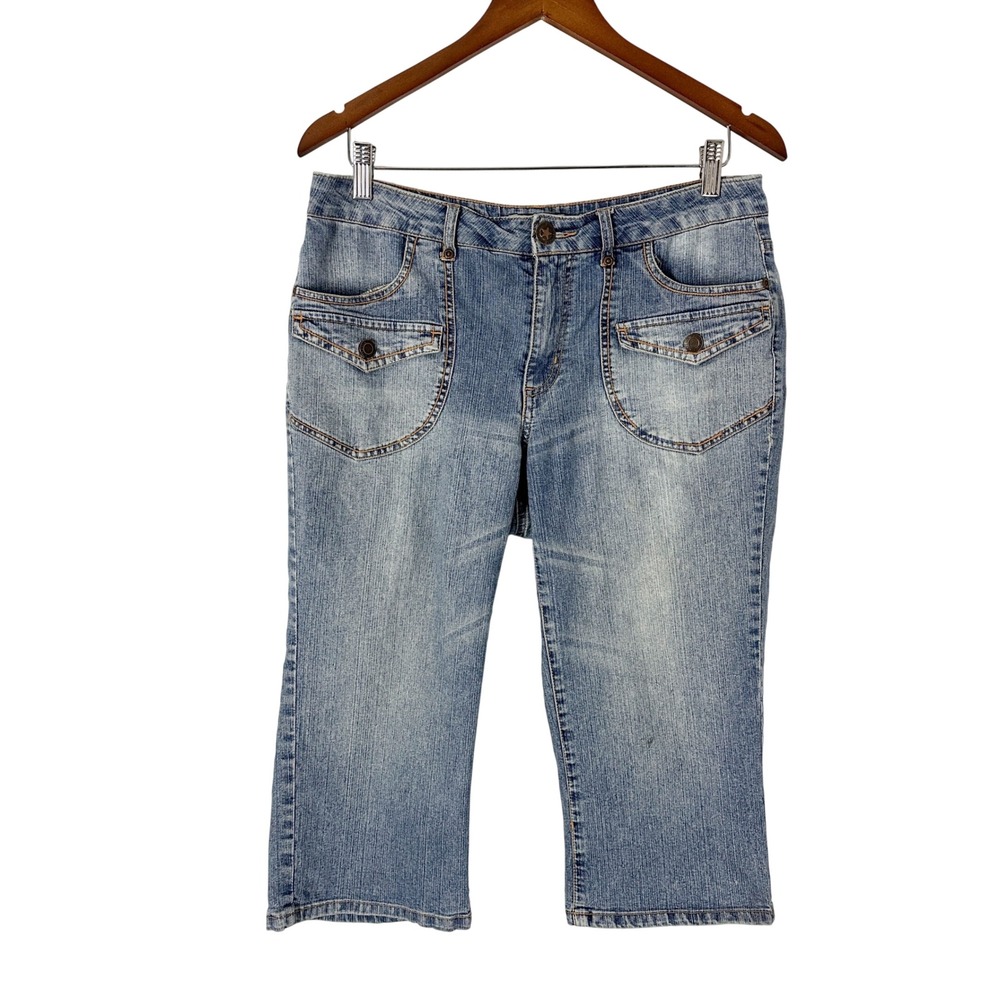 Y2K Faded Glory Cotton Blend Blue Denim Short Capri Pants Women's Size 10